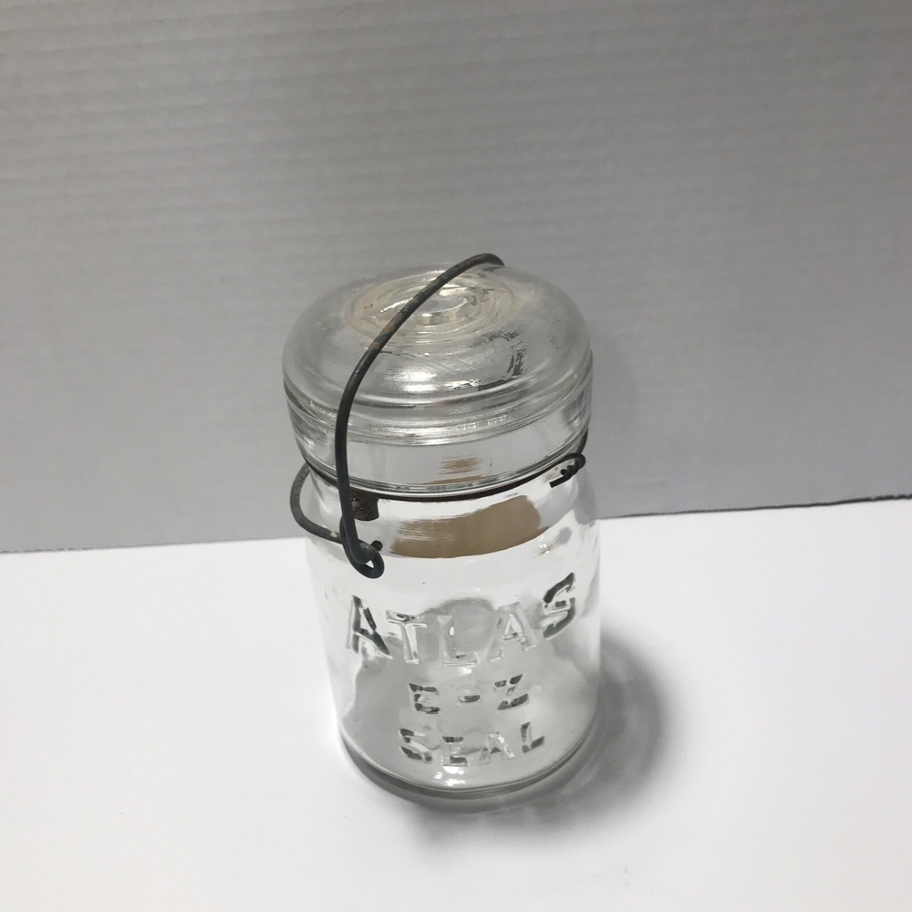 Vintage Atlas E Z Seal Pint Clear Mason Jar - Wire‎ Bail Glass Lid